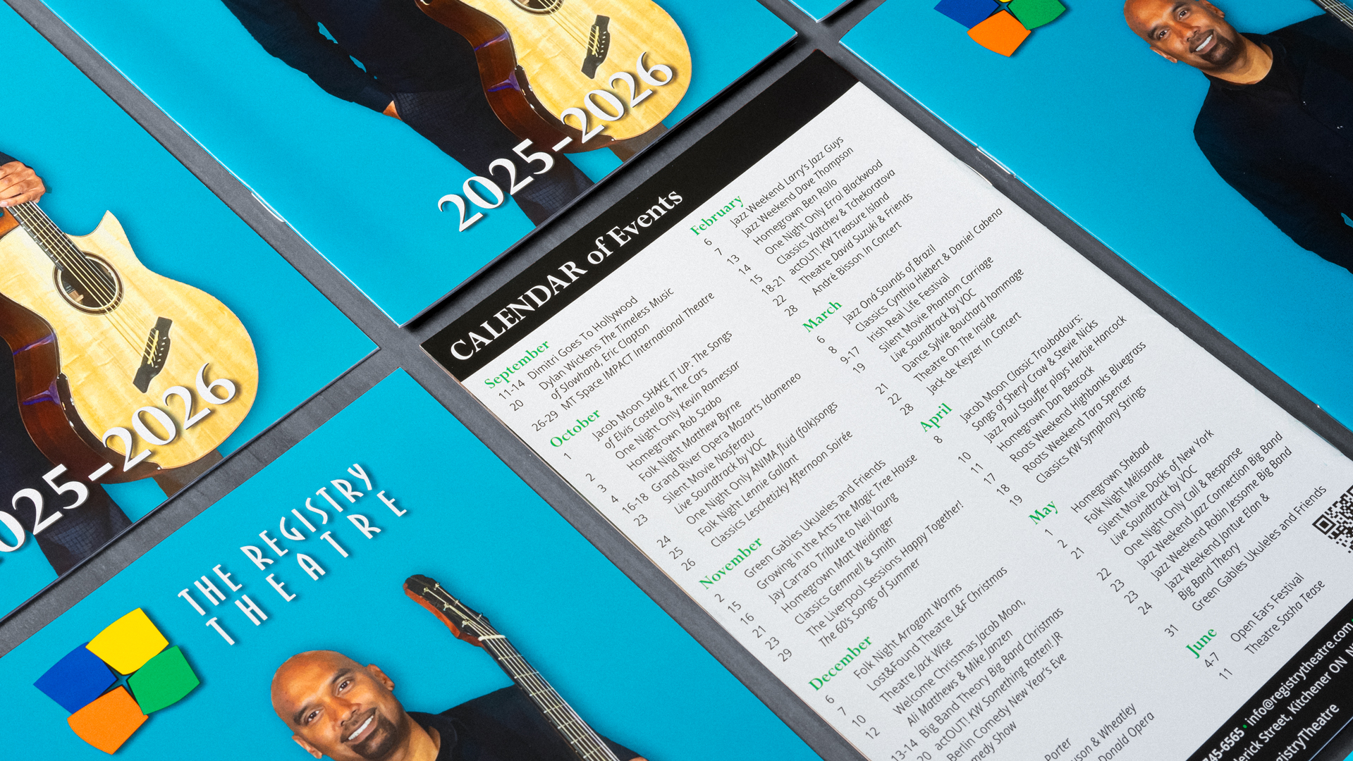 Saddle stitch booklets laid out on a table